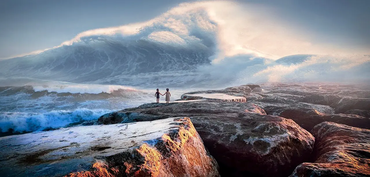 sea, waves, fantasy, tsunami, water, ocean, children, coast, stones, light, horizon, cliffs, spray, rock, mood, nature, catastrophe, dream, dramatic, composing, surreal, photomontage, tsunami, tsunami, tsunami, tsunami, tsunami